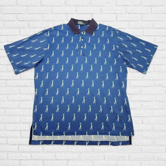 Polo Ralph Lauren Polo Shirt Mens Large Striped Golf Player Print Classic Fit - Picture 2 of 11